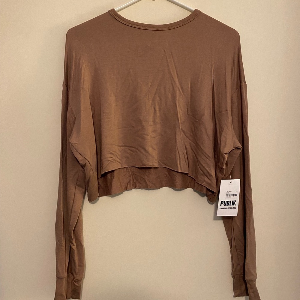Women’s Small Long Sleeve Tan Crop Top - Publik